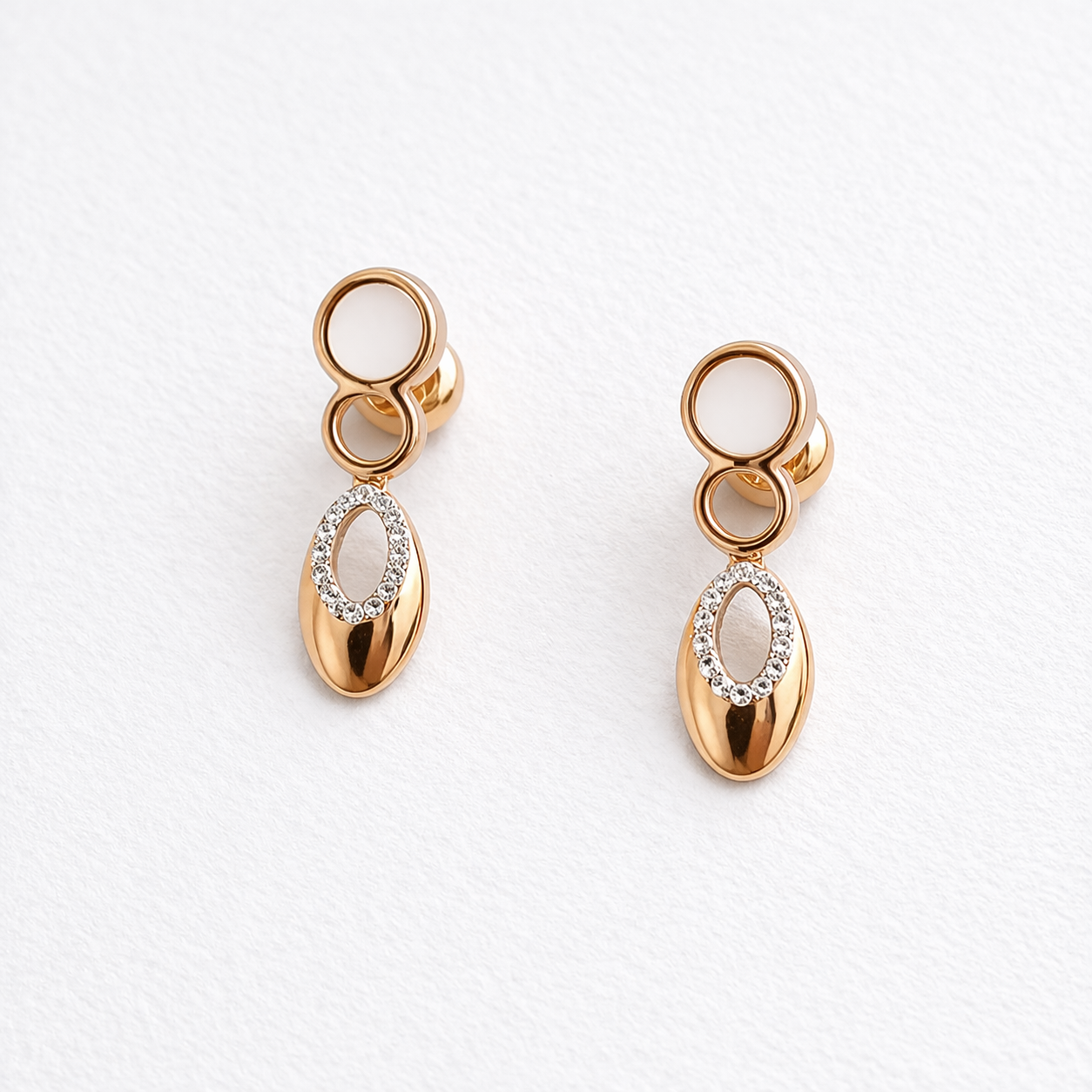Namivaa 18K Rose Gold Plated Eclipse Drop Necklace Set – Elegant Oval Halo Jewelry with Matching Stud Earrings for Women