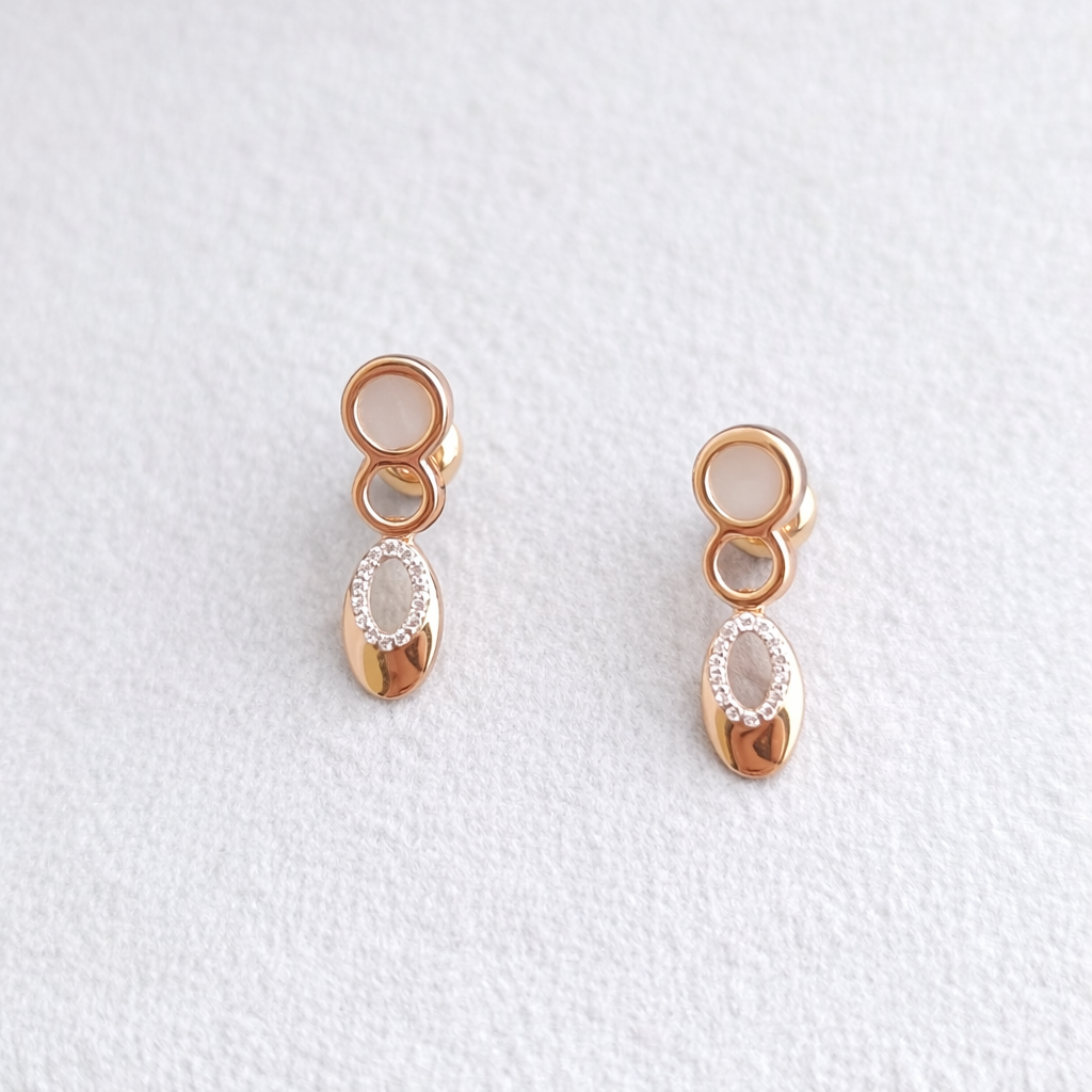 Namivaa 18K Rose Gold Plated Eclipse Drop Necklace Set – Elegant Oval Halo Jewelry with Matching Stud Earrings for Women