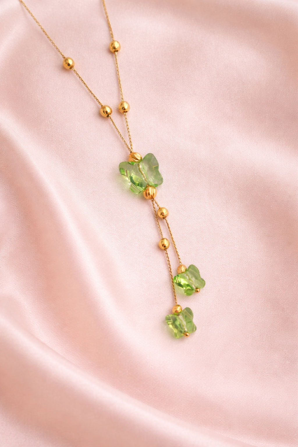 Namivaa 18K Rose Gold Plated Italian Butterfly Lariat – Elegant Emerald-Green Crystal Drop Necklace for Women