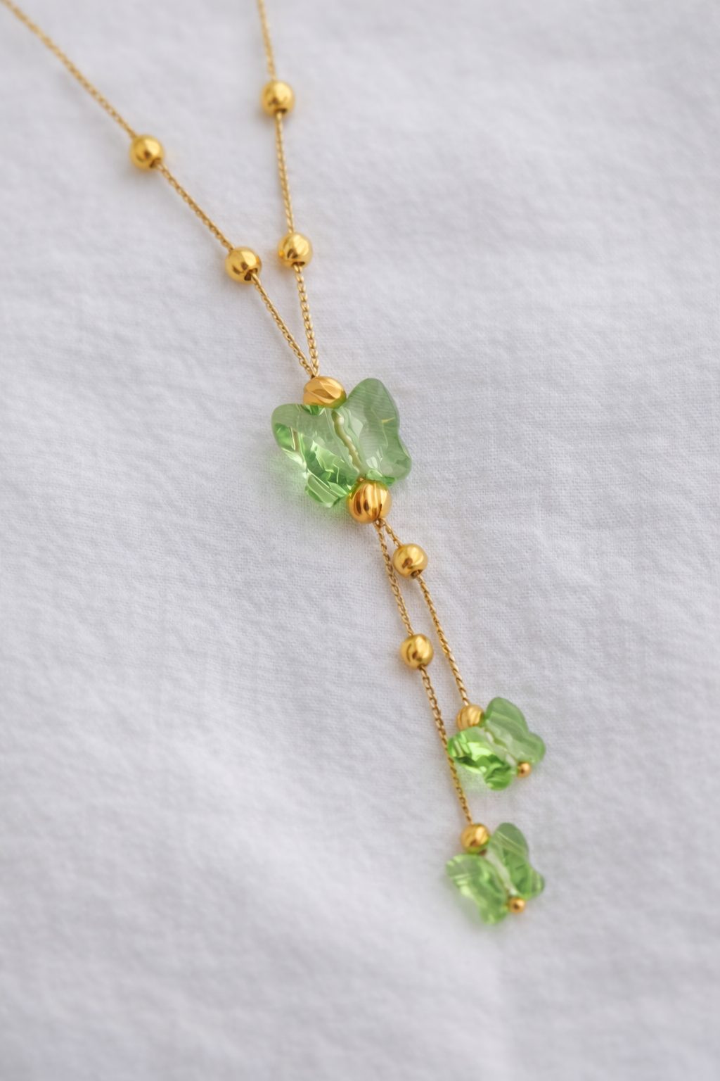 Namivaa 18K Rose Gold Plated Italian Butterfly Lariat – Elegant Emerald-Green Crystal Drop Necklace for Women