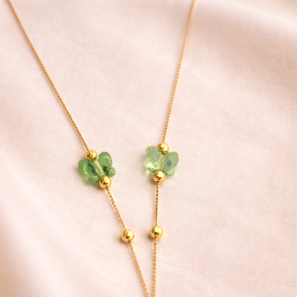 Namivaa 18K Rose Gold Plated Italian Butterfly Lariat – Elegant Emerald-Green Crystal Drop Necklace for Women