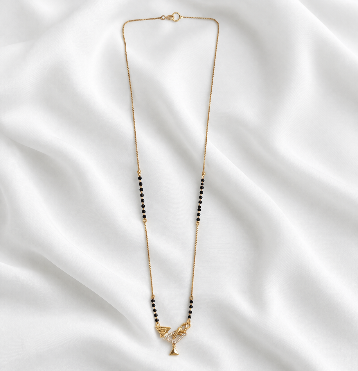 Namivaa 18K Rose Gold Plated Modern Geometric Mangalsutra – Contemporary V-Shape Diamond-Studded Daily Wear for Women
