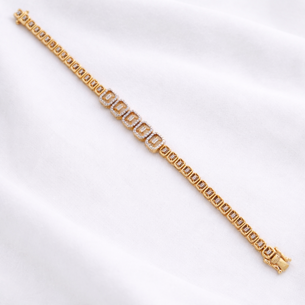 Namivaa 18K Rose Gold Plated Radiant Halo Bracelet – Elegant Baguette & Round Zirconia Link Jewelry for Women