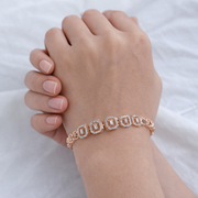 Namivaa 18K Rose Gold Plated Radiant Halo Bracelet – Elegant Baguette & Round Zirconia Link Jewelry for Women