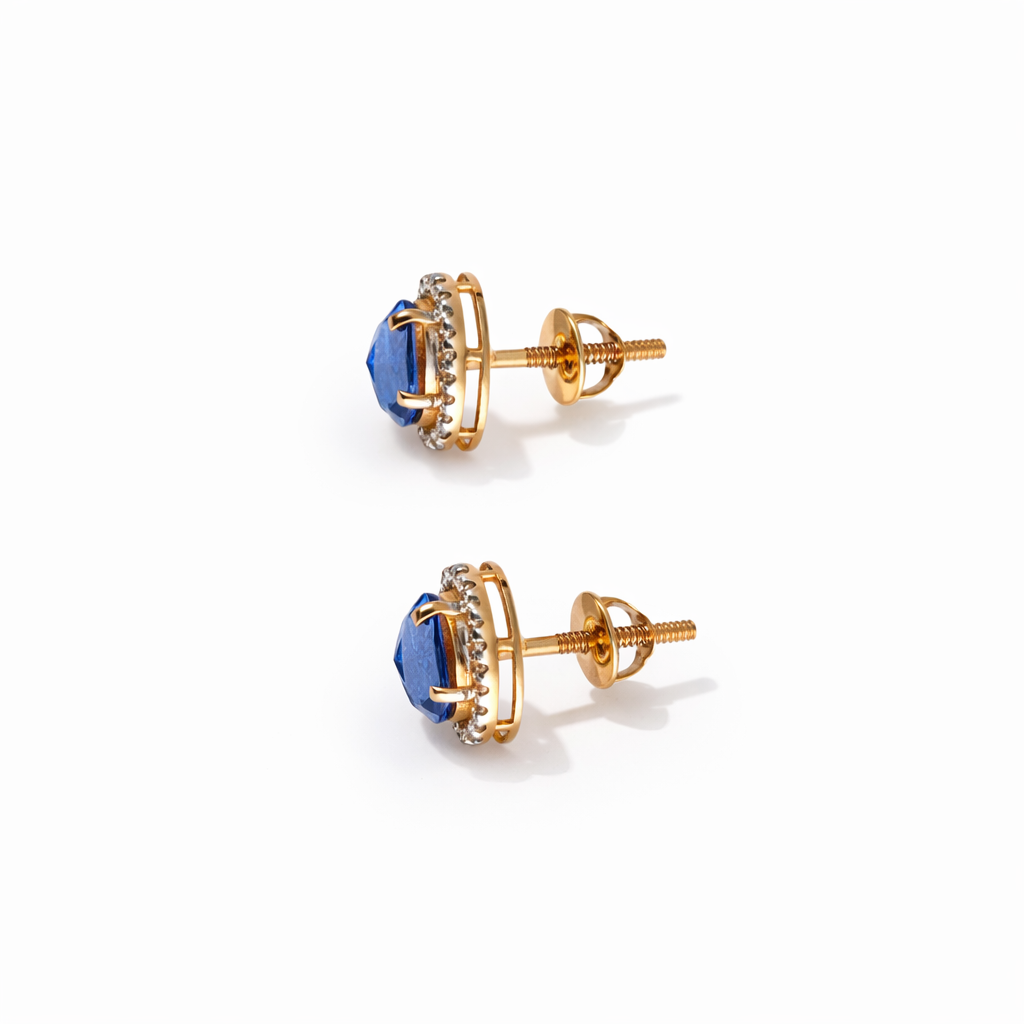 Namivaa 18K Rose Gold Plated Sapphire Blue Halo Stud Earrings – Elegant Oval Zirconia Earrings for Women