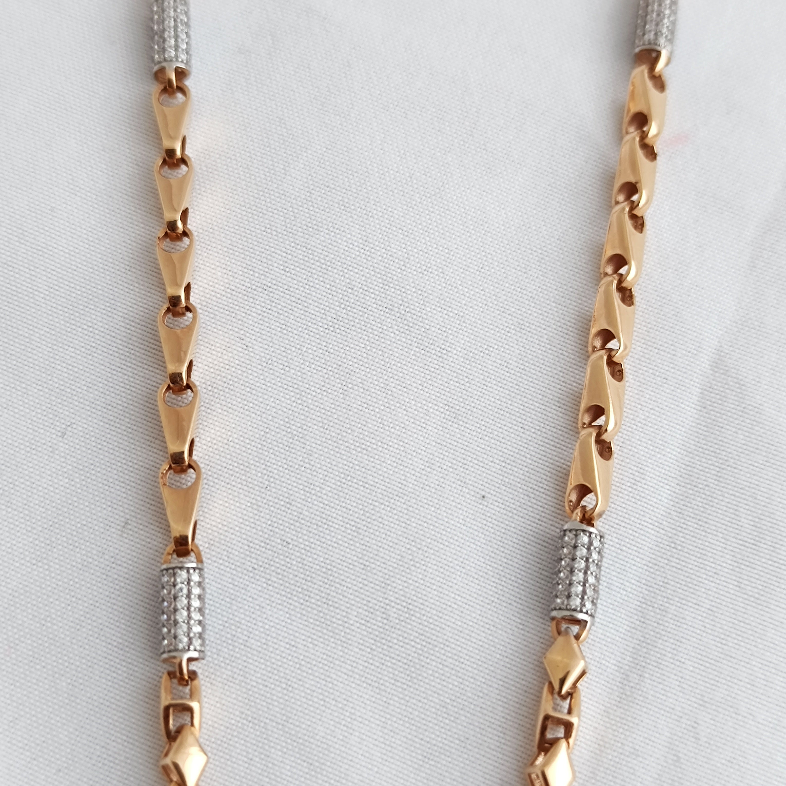 Namivaa 18K Rose Gold Plated Titan Gents Chain – Two-Tone Bullet Link Necklace with Rhodium Studded Accents