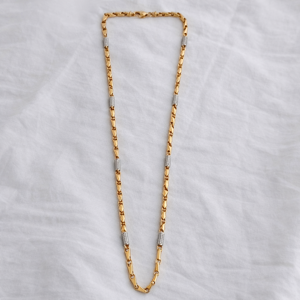 Namivaa 18K Rose Gold Plated Titan Gents Chain – Two-Tone Bullet Link Necklace with Rhodium Studded Accents