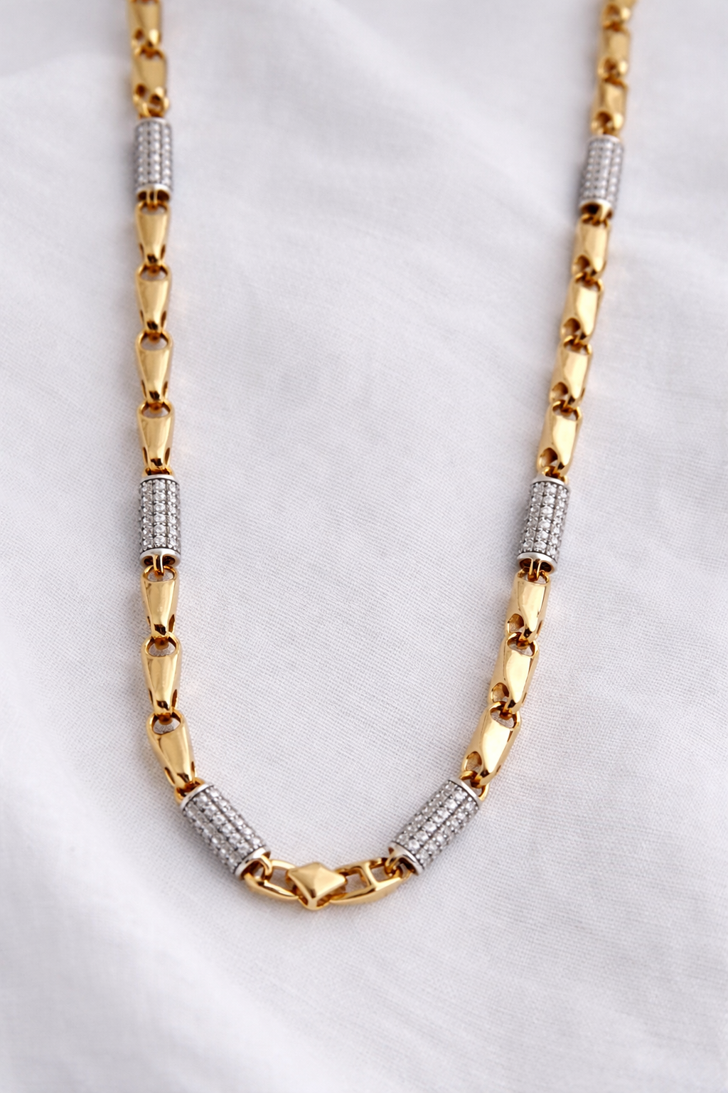 Namivaa 18K Rose Gold Plated Titan Gents Chain – Two-Tone Bullet Link Necklace with Rhodium Studded Accents