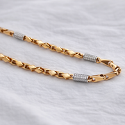 Namivaa 18K Rose Gold Plated Titan Gents Chain – Two-Tone Bullet Link Necklace with Rhodium Studded Accents