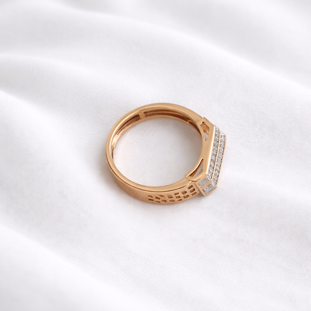 Namivaa 18K Rose Gold Plated Zenith Gents Ring – Architectural Rectangular Band with Dual Zirconia Pavé Rows