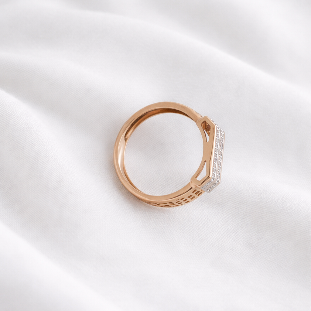 Namivaa 18K Rose Gold Plated Zenith Gents Ring – Architectural Rectangular Band with Dual Zirconia Pavé Rows