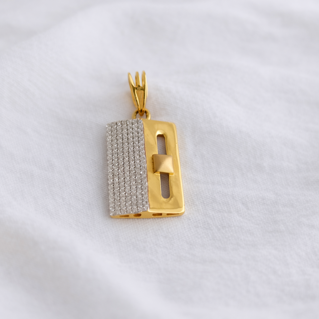 Namivaa 22K Yellow Gold Plated Zenith Pendant – Architectural Rectangular Two-Tone Statement Pendant for Men & Women