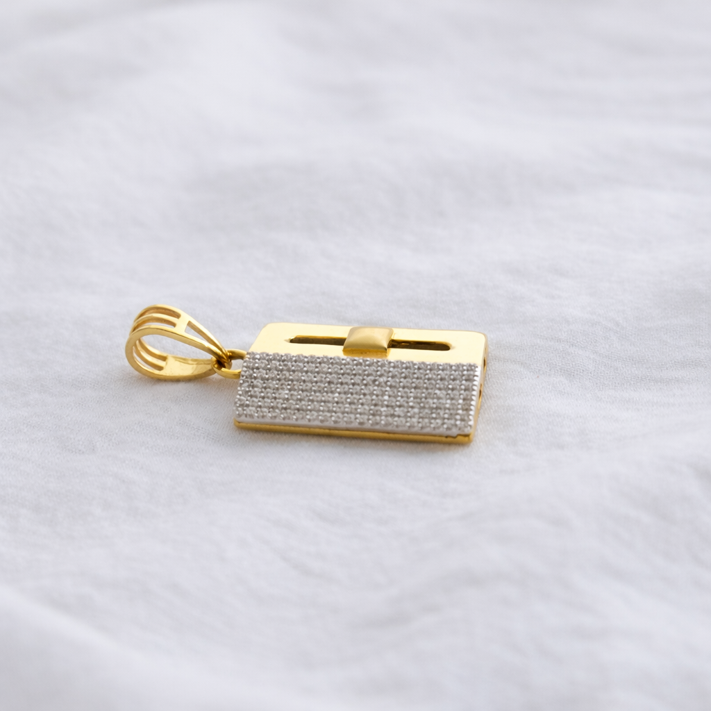 Namivaa 22K Yellow Gold Plated Zenith Pendant – Architectural Rectangular Two-Tone Statement Pendant for Men & Women