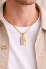 Namivaa 22K Yellow Gold Plated Zenith Pendant – Architectural Rectangular Two-Tone Statement Pendant for Men & Women