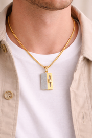 Namivaa 22K Yellow Gold Plated Zenith Pendant – Architectural Rectangular Two-Tone Statement Pendant for Men & Women