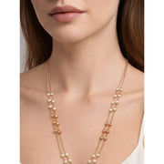 Namivaa Fashion 18K Rose Gold Double Layered Pearl Necklace Women Statement Two Strand Link Chain White Pearls Minimalist