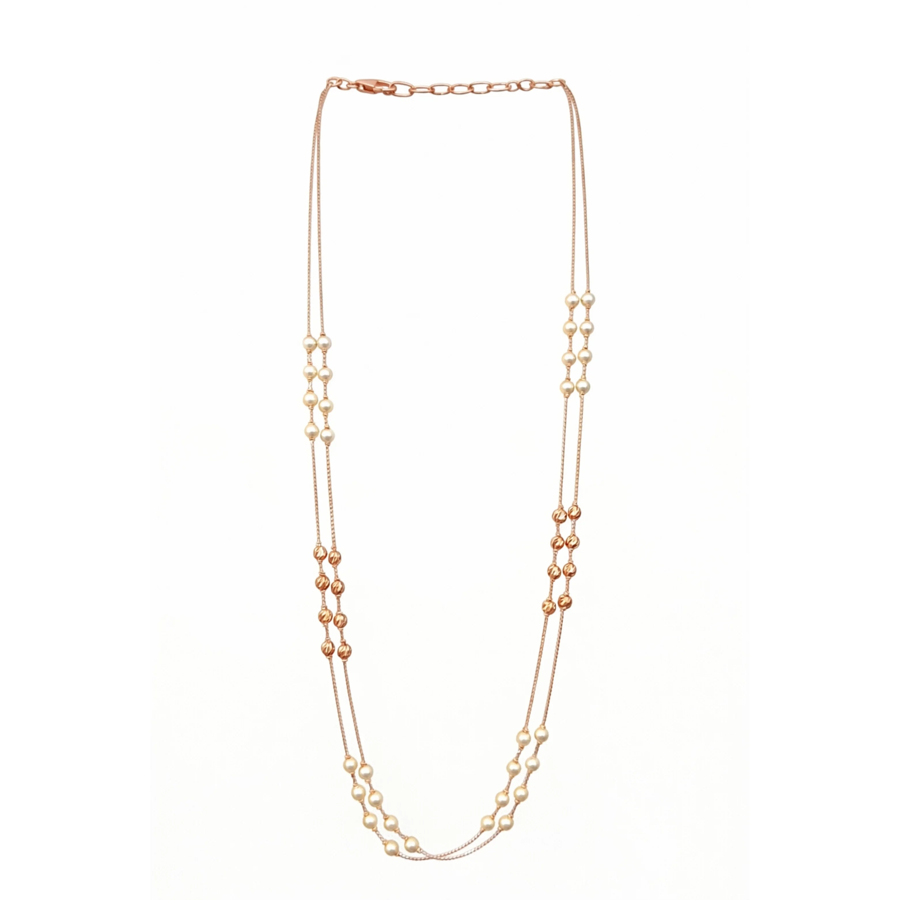Namivaa Fashion 18K Rose Gold Double Layered Pearl Necklace Women Statement Two Strand Link Chain White Pearls Minimalist
