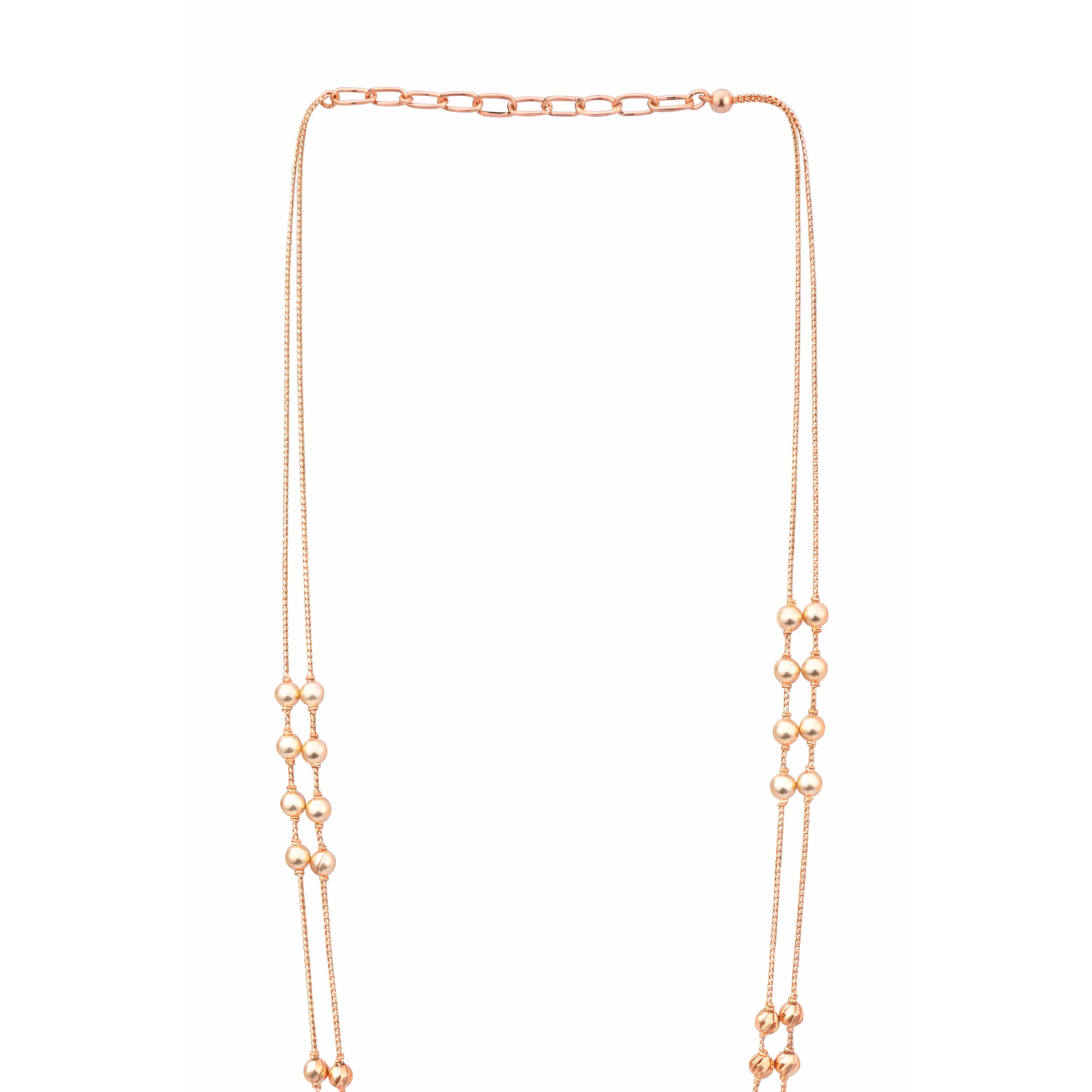 Namivaa Fashion 18K Rose Gold Double Layered Pearl Necklace Women Statement Two Strand Link Chain White Pearls Minimalist