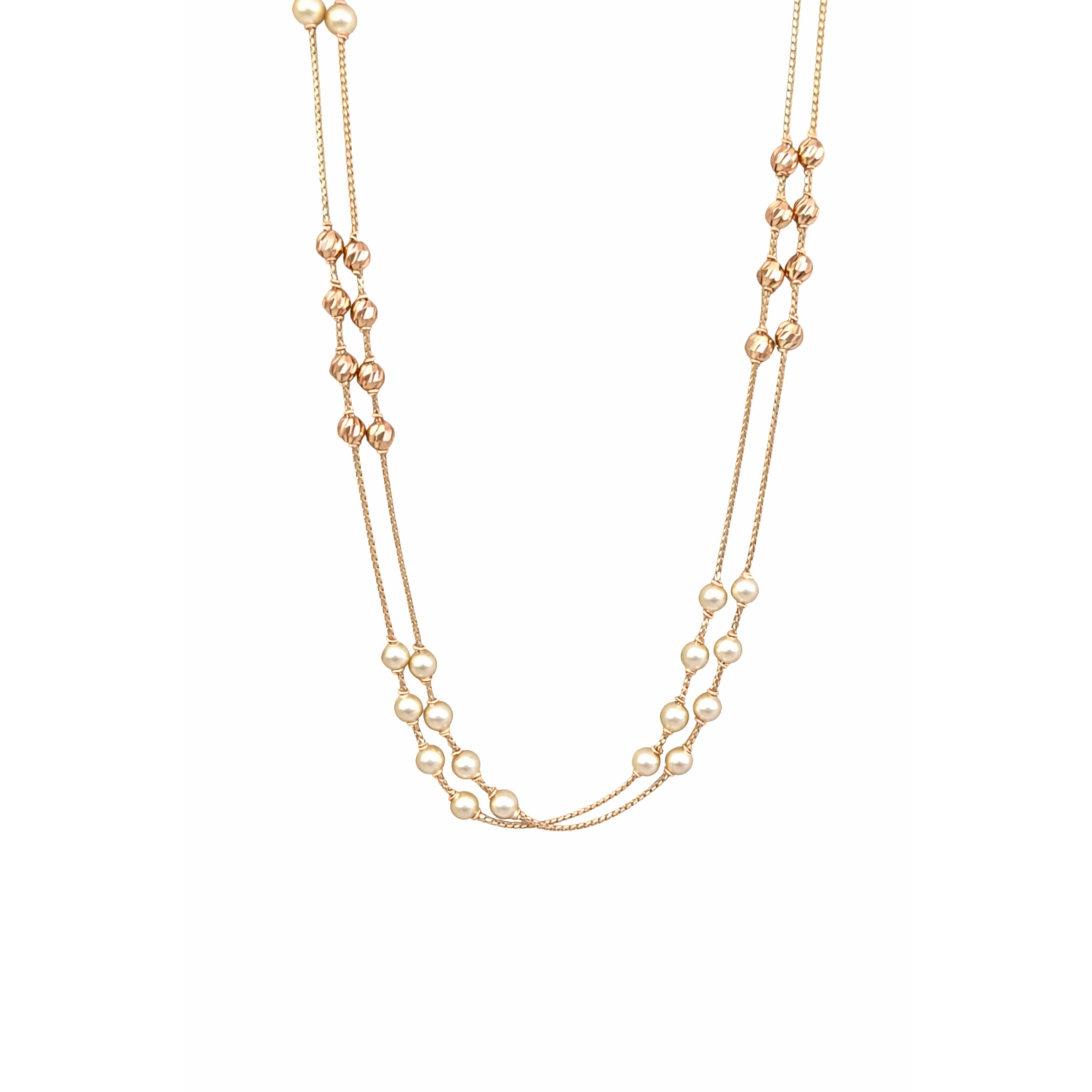 Namivaa Fashion 18K Rose Gold Double Layered Pearl Necklace Women Statement Two Strand Link Chain White Pearls Minimalist