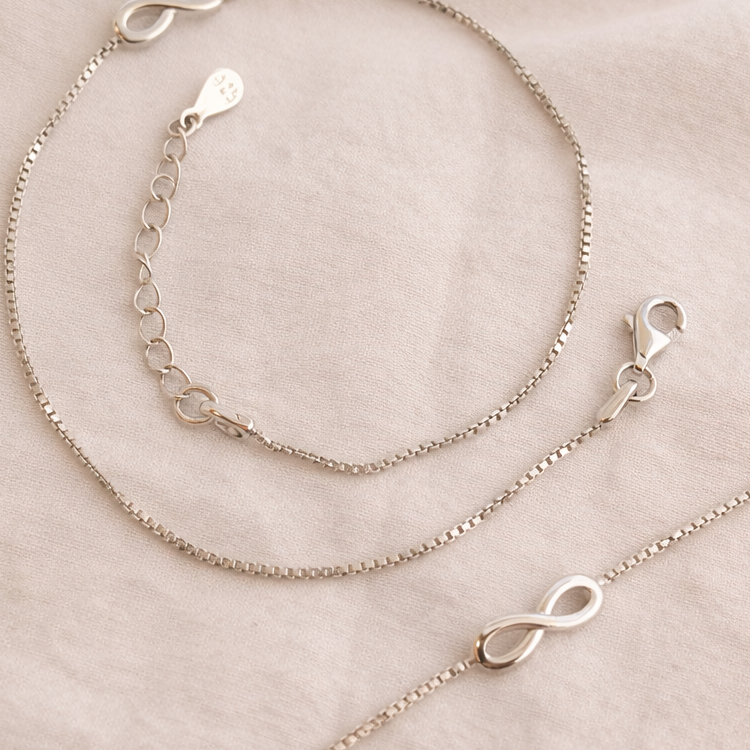 Namivaa Sterling Silver Infinity Box Silver Chain Anklet – Elegant Adjustable Foot Jewelry for Women