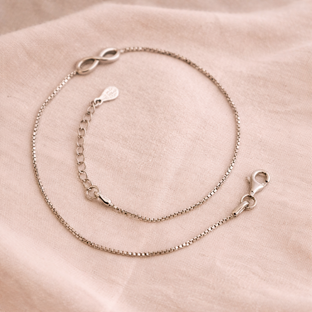 Namivaa Sterling Silver Infinity Box Silver Chain Anklet – Elegant Adjustable Foot Jewelry for Women