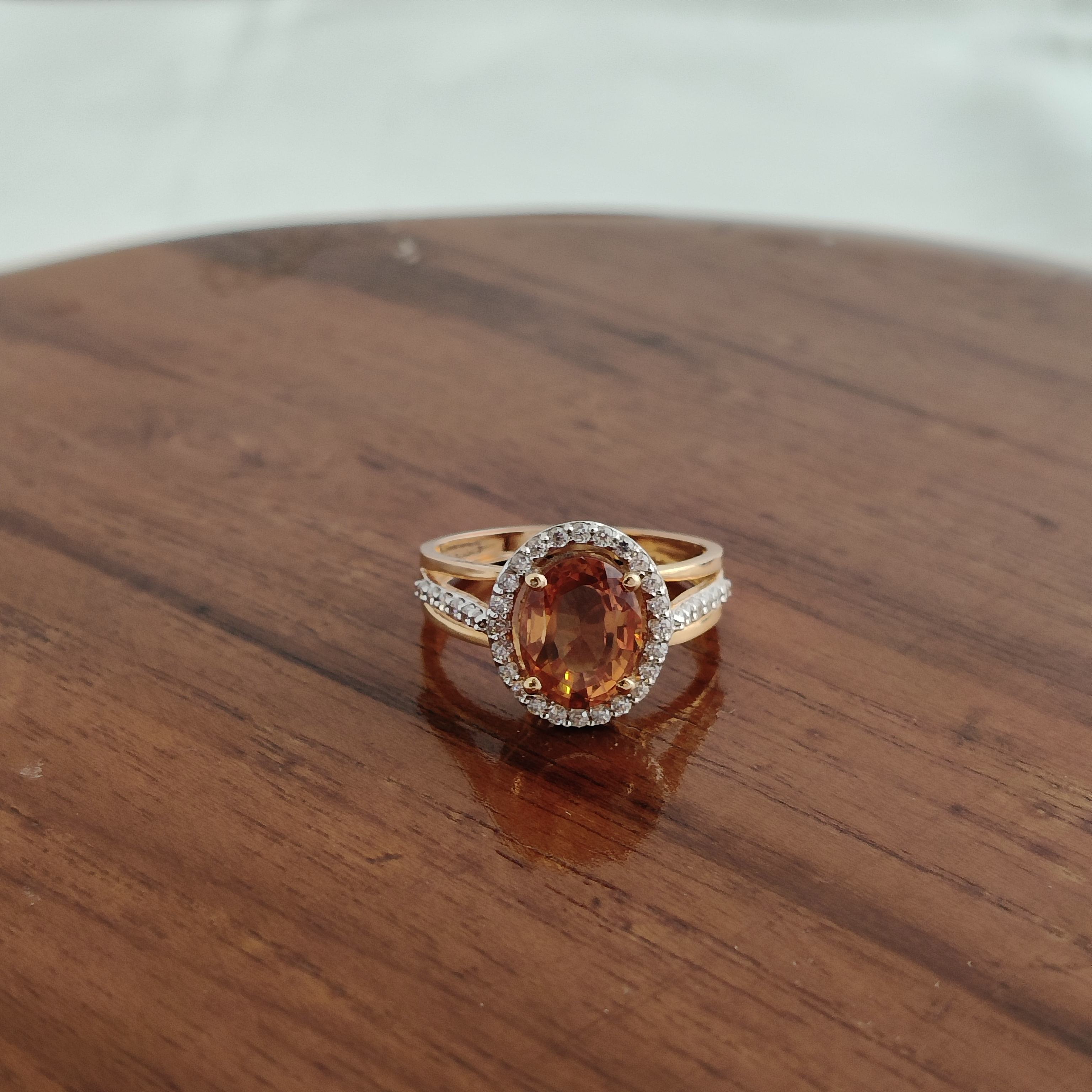 Namivaa 18K Rose Gold Oval Orange Sapphire Halo Engagement Ring Women Diamond Accent Split Shank Bridal Wedding Fine Jewelry