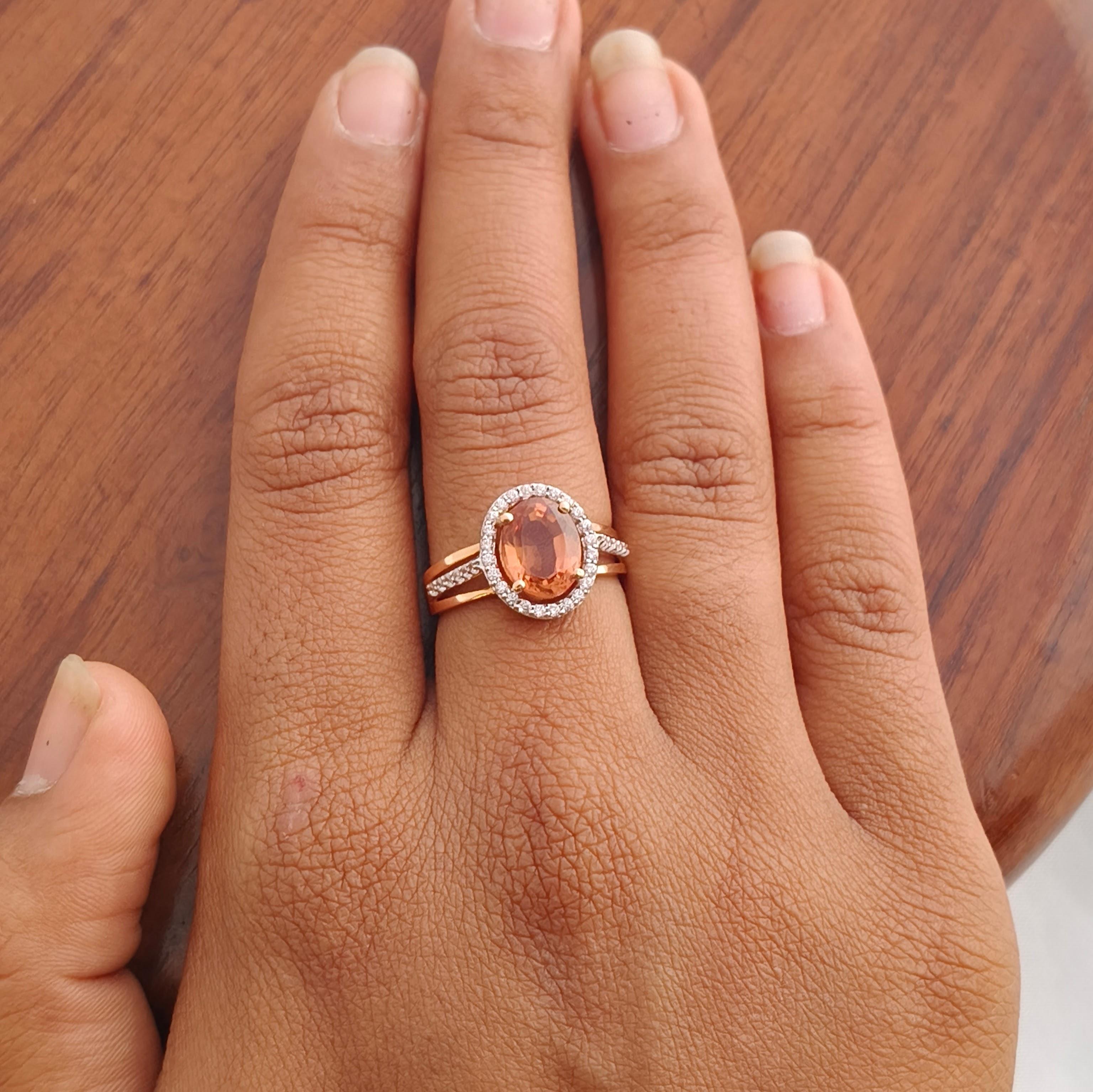 Namivaa 18K Rose Gold Oval Orange Sapphire Halo Engagement Ring Women Diamond Accent Split Shank Bridal Wedding Fine Jewelry