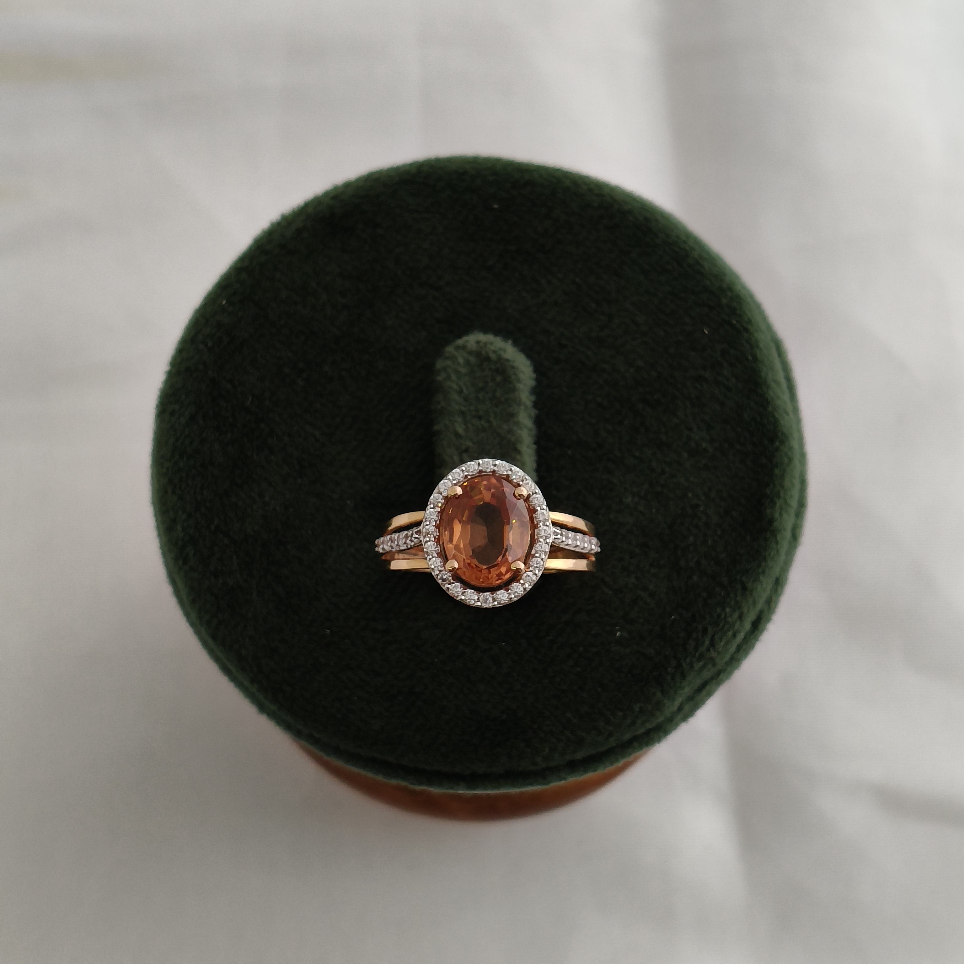 Namivaa 18K Rose Gold Oval Orange Sapphire Halo Engagement Ring Women Diamond Accent Split Shank Bridal Wedding Fine Jewelry