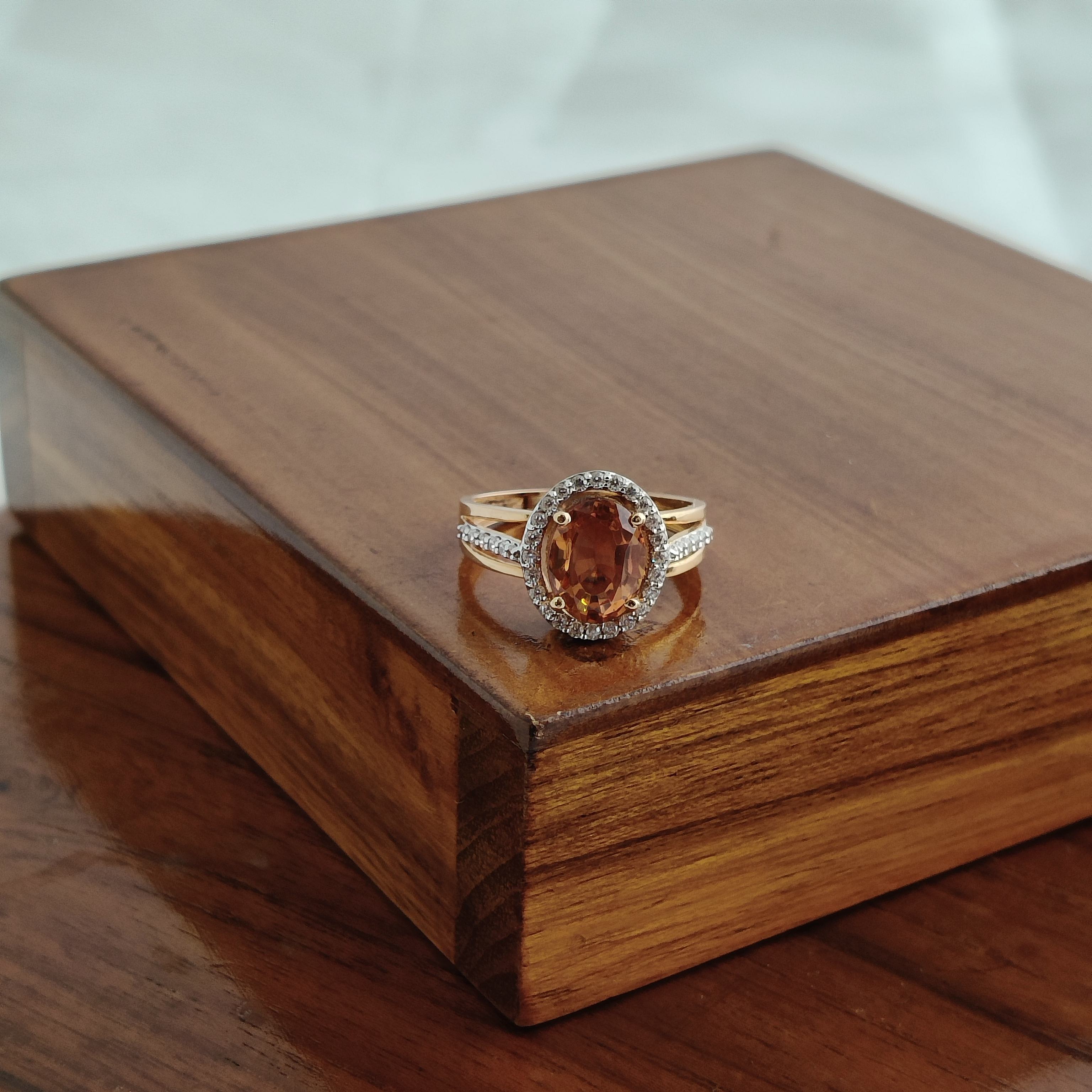 Namivaa 18K Rose Gold Oval Orange Sapphire Halo Engagement Ring Women Diamond Accent Split Shank Bridal Wedding Fine Jewelry