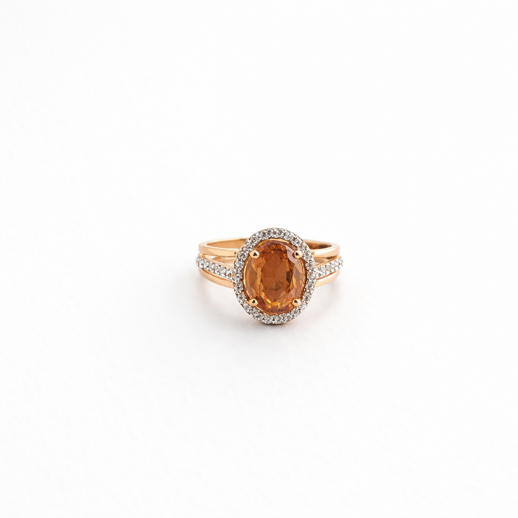 Namivaa 18K Rose Gold Oval Orange Sapphire Halo Engagement Ring Women Diamond Accent Split Shank Bridal Wedding Fine Jewelry