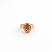 Namivaa 18K Rose Gold Oval Orange Sapphire Halo Engagement Ring Women Diamond Accent Split Shank Bridal Wedding Fine Jewelry