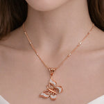 Elegant 18K Rose Gold Luxury Butterfly Pendant Necklace Brilliant White Cut Accents Women Sophisticated Jewelry Gift