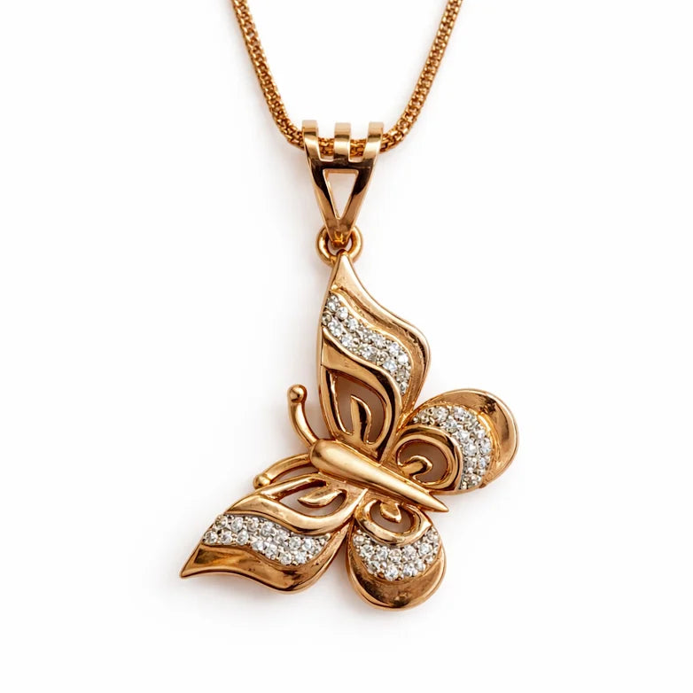 Elegant 18K Rose Gold Luxury Butterfly Pendant Necklace Brilliant White Cut Accents Women Sophisticated Jewelry Gift