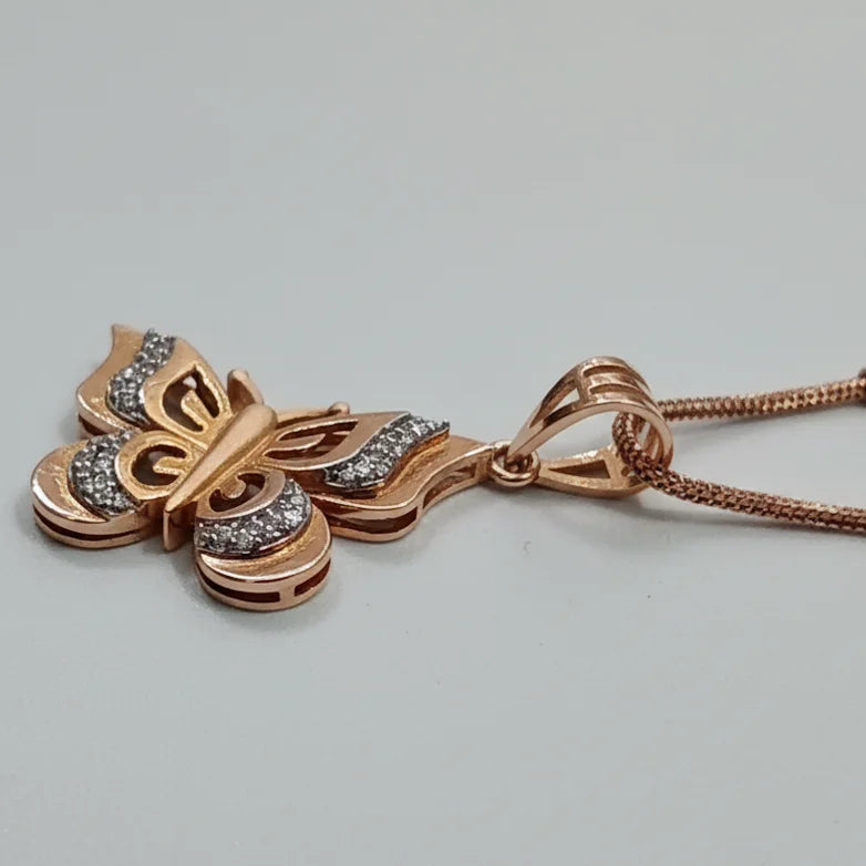 Elegant 18K Rose Gold Luxury Butterfly Pendant Necklace Brilliant White Cut Accents Women Sophisticated Jewelry Gift