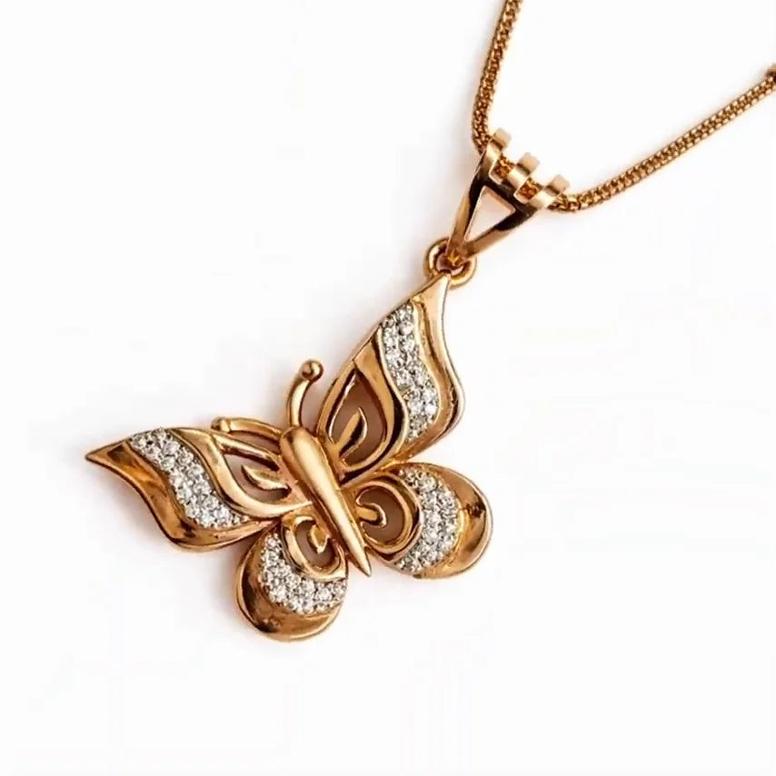 Elegant 18K Rose Gold Luxury Butterfly Pendant Necklace Brilliant White Cut Accents Women Sophisticated Jewelry Gift