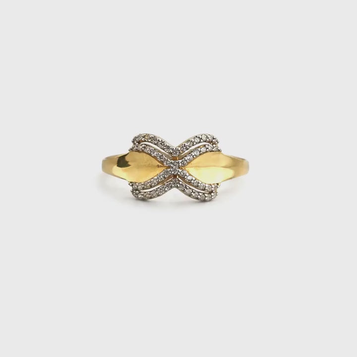 Load video: Namivaa Criss Cross Infinity Ring Pave Set Dual Tone 18K Yellow Gold Diamond Women Daily Wear Party Gift High Polish Finish
