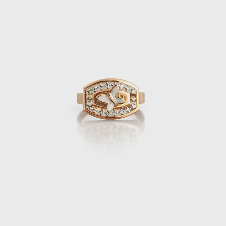Load video: Namivaa 18K Rose Gold Butterfly Motif Vintage Filigree Diamond Designer Statement Ring Women Daily Wear Party Wedding Gift High