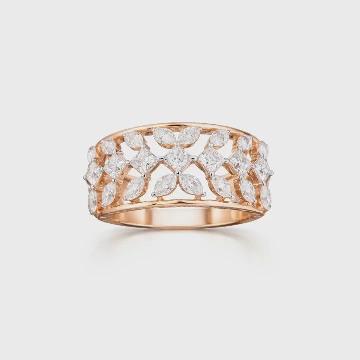 Load video: Namivaa 18K Rose Gold Diamond Floral Filigree Wide Band Ring Women Wedding Anniversary Party Luxury Statement Jewelry Gift
