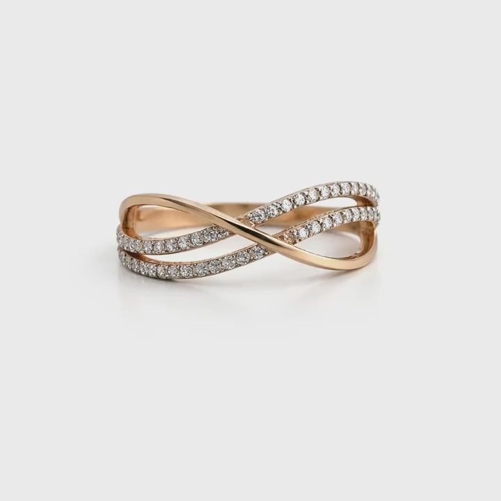 Load video: Namivaa 18K Rose Gold Infinity Twist Ring Women Multi Row Band Minimalist Elegant Daily Wear Party High Polish Finish