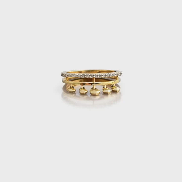 Load video: Namivaa 18K Yellow Gold Diamond Crown Ring Minimalist Stackable Bar Design