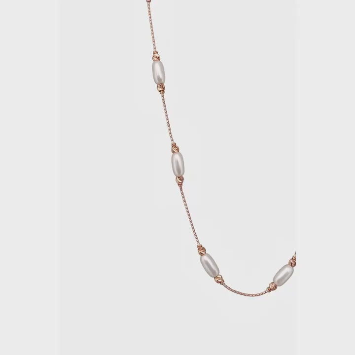 Load video: Fashion 18K Rose Gold Oval Pearl White Diamond Statement Necklace for Women Minimalist Link Chain Elegant Jewelry